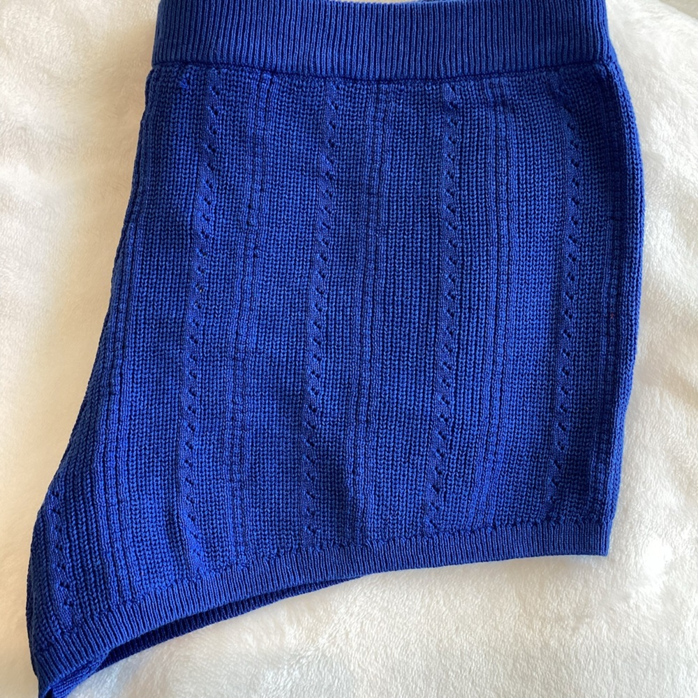 Anthropologie Lace Pointelle Sweater Shorts LyreBird NEW Medium Blue - Picture 7 of 9